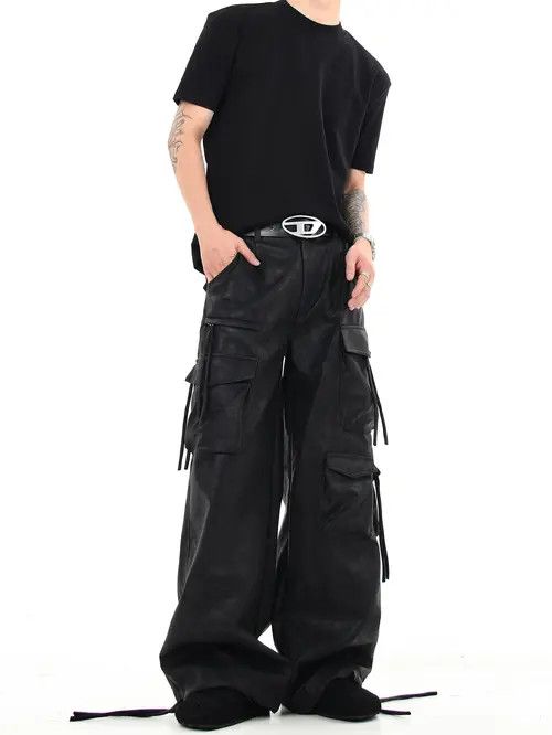 VIBE Faux Leather Black Cargo Denim Jeans Size US 30 / EU 46 - 2 Thumbnail