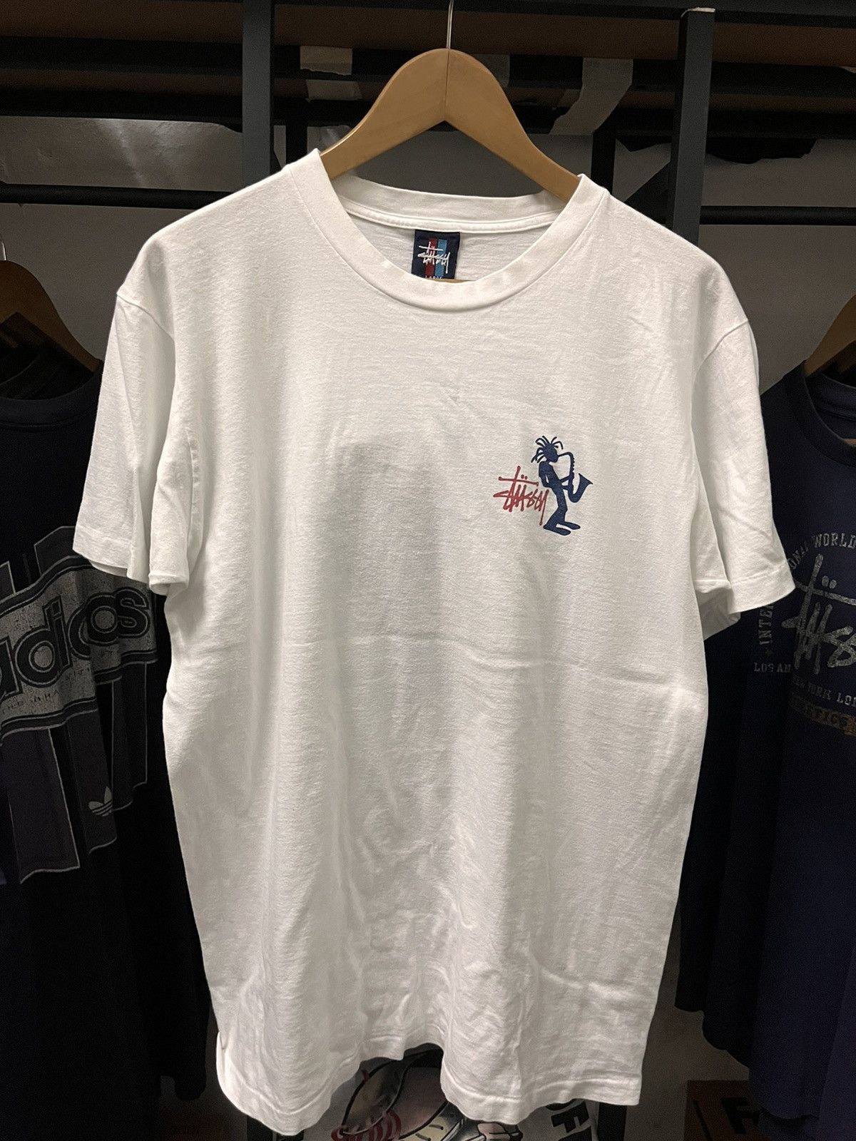 Stussy × Vintage Vintage Saxophone Guy White Shirt Size US L / EU 52-54 / 3 - 4 Thumbnail