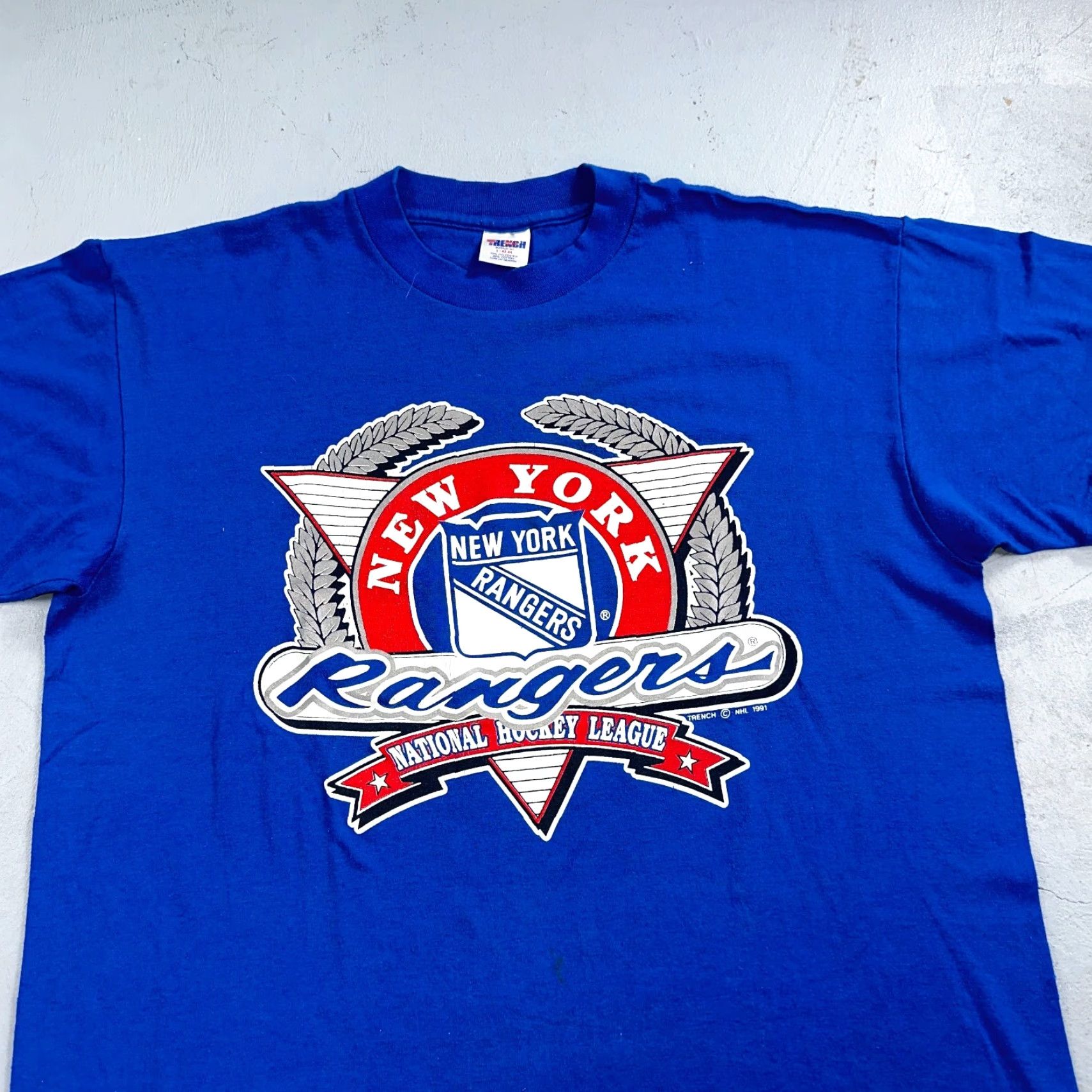 NHL VINTAGE New York Rangers VTG Sportswear T Shirt Mens L NHL Blue 90s Single Stitch Size US L / EU 52-54 / 3 - 3 Thumbnail