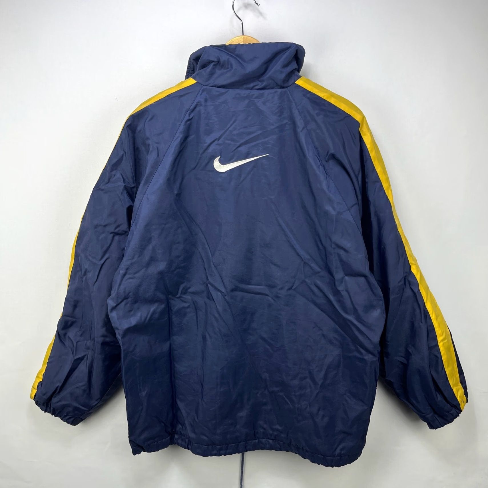Nike VINTAGE Nike Big Swoosh Jacket Fleece Lined Polyester Blue L Men's Large 90s Puffer Zip Sportswear Size US L / EU 52-54 / 3 - 2 Thumbnail