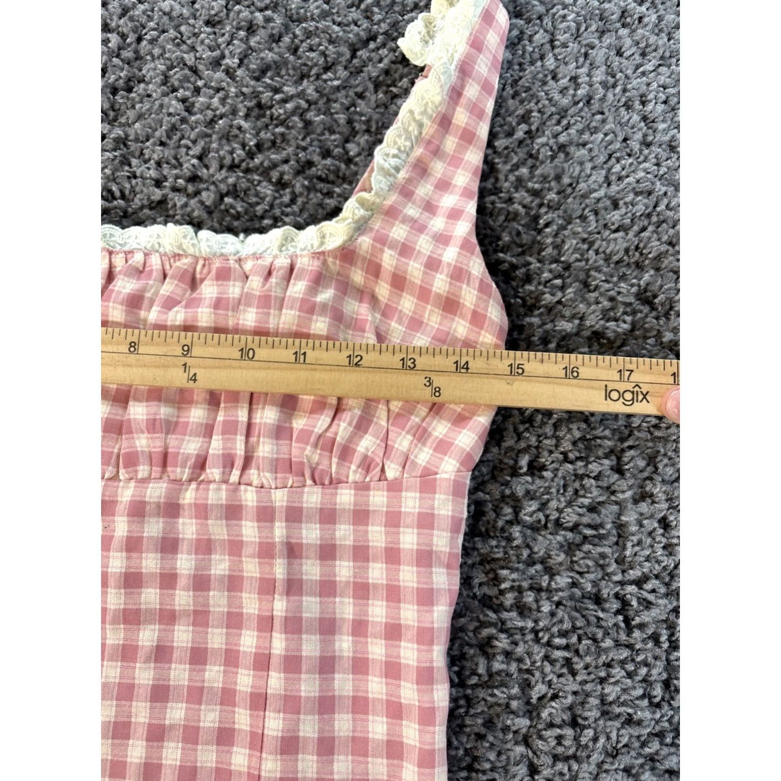 Pinko VINTAGE Favorite Camisole Top Womens Medium Pink Plaid Lace Prairie Cottage Y2K Camisole Tank Boat Neck Sleeveless Size M / US 6-8 / IT 42-44 - 3 Thumbnail