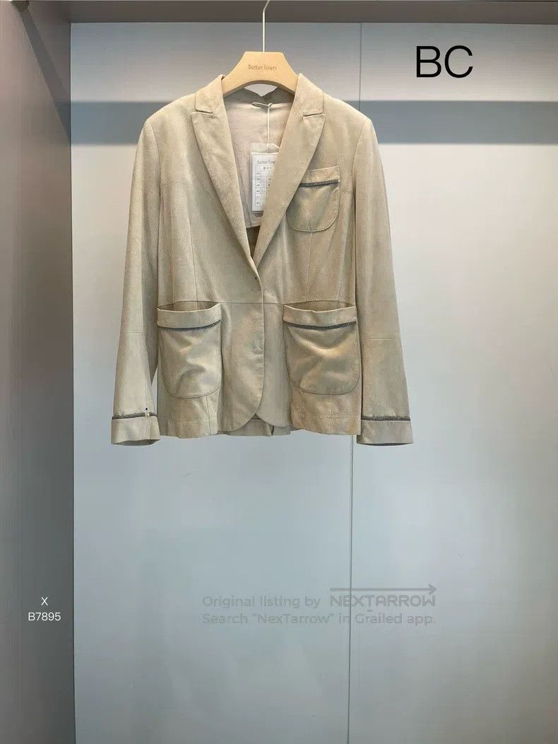 Brunello Cucinelli Brunello Cucinelli Beige Beaded Leather Jacket Size XS / US 0-2 / IT 36-38 - 1 Thumbnail