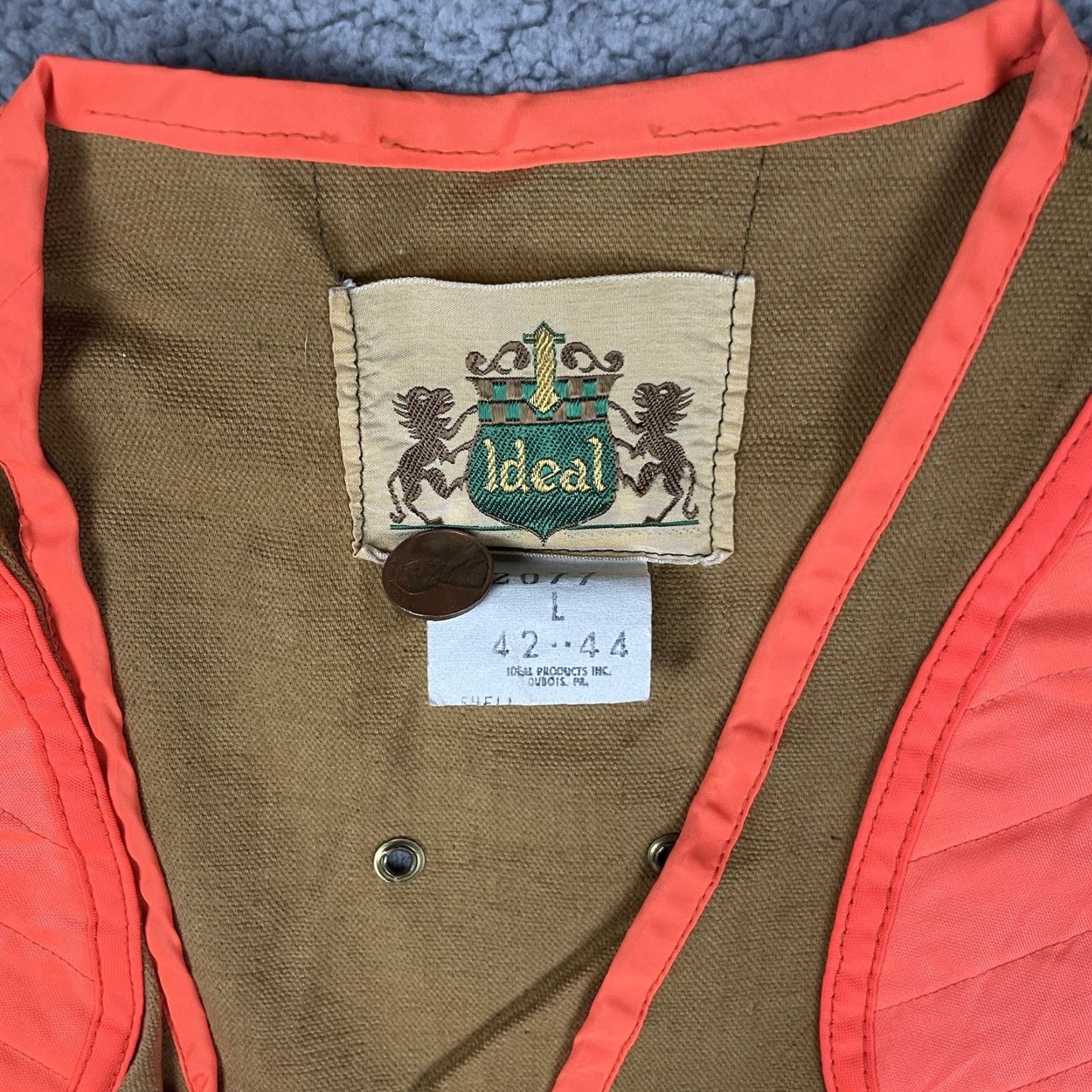 IDEA VINTAGE Ideal Vest Adult Large Orange Work Safety Hunting Mens Size 42R - 3 Thumbnail