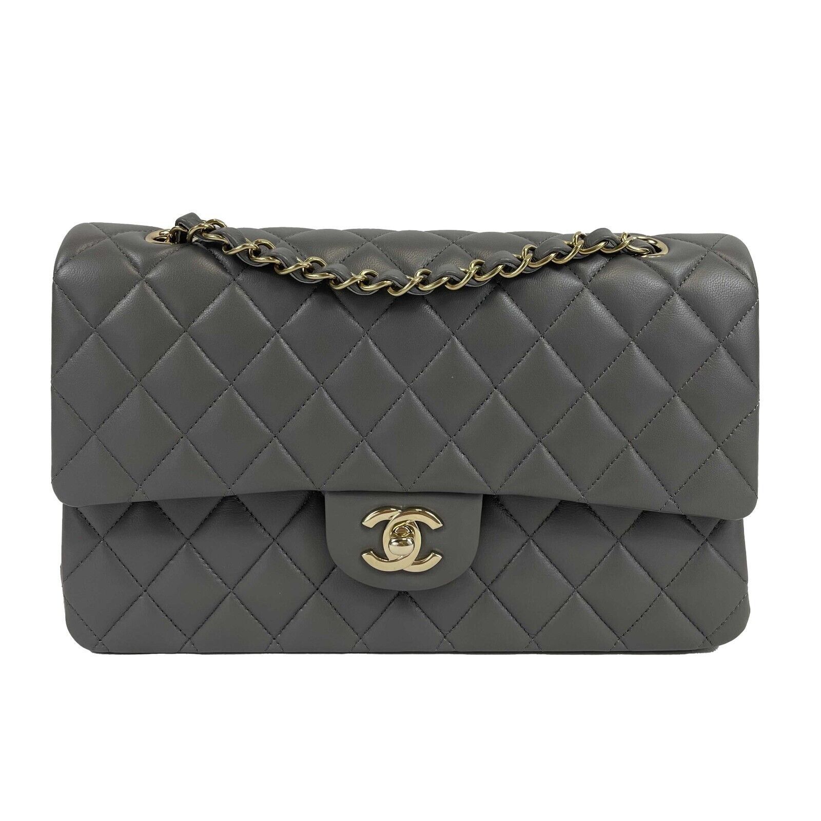 image of Chanel - New 22A Classic Medium Double Flap Dark Grey Cc Shoulder Bag, Women's