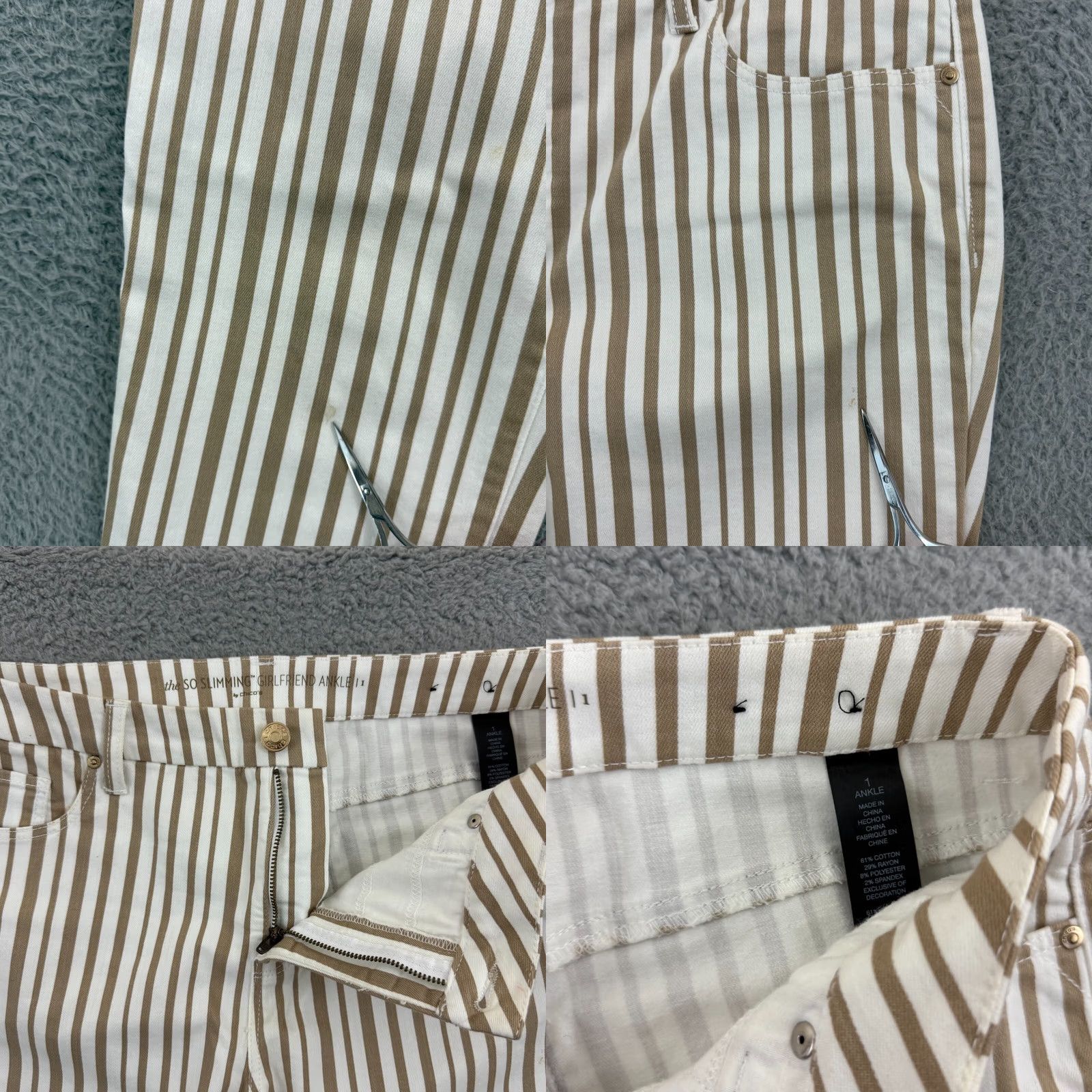 Vintage Chico's Pants Womens 1 So Slimming Girlfriend Ankle 32x30 Tan Striped Stretch Zip Size 25" / US 0 / IT 36 - 8 Thumbnail