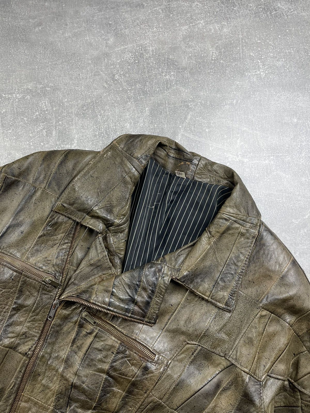 Genuine Leather Vintage Patchwork Avant Garde Genuine Leather Jacket Brown Size US L / EU 52-54 / 3 - 4 Thumbnail
