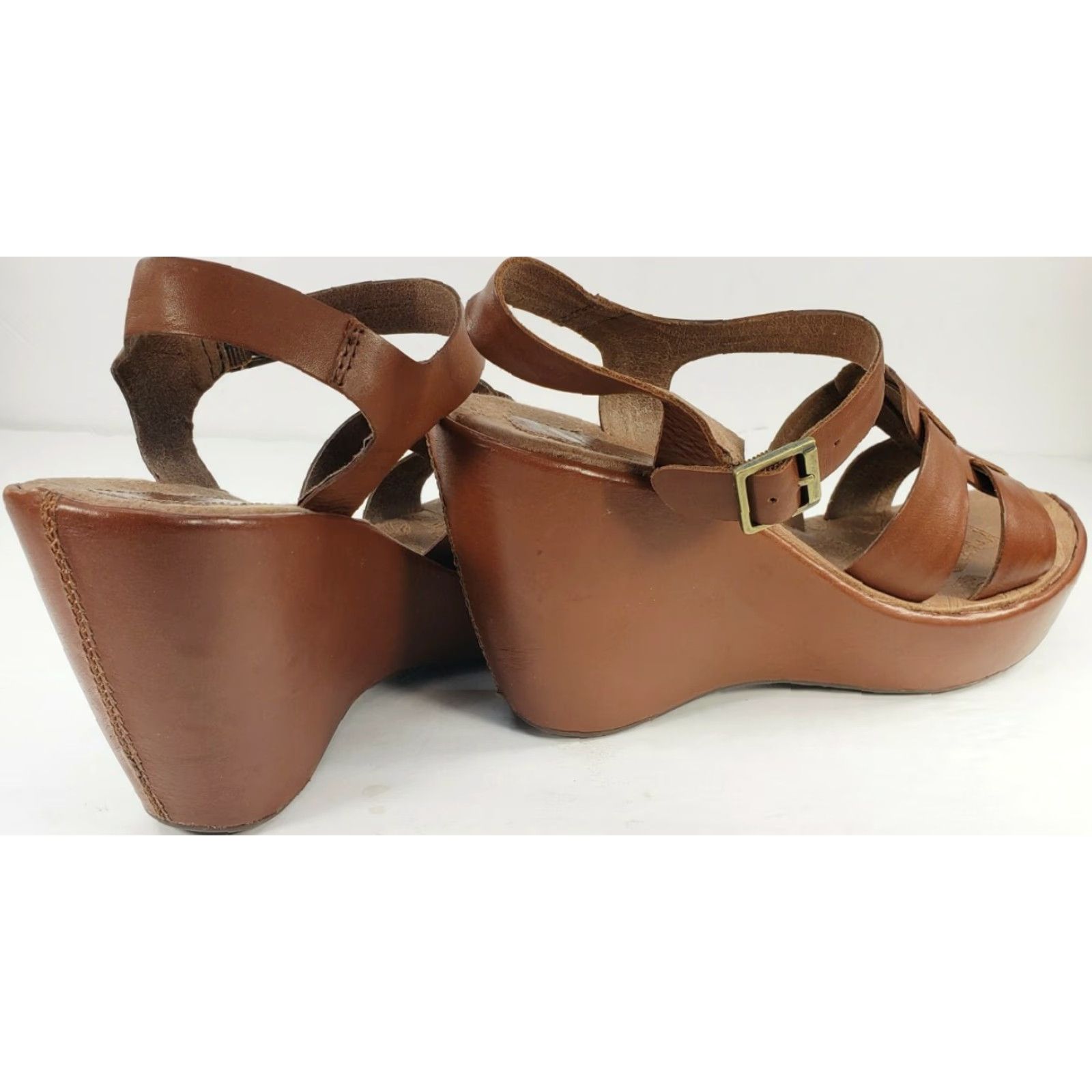 Vintage Korks by Kork-Ease Della Brown Leather Wedge Platform Sandals Women's 9M 40.5EU Size US 9 / IT 39 - 4 Thumbnail