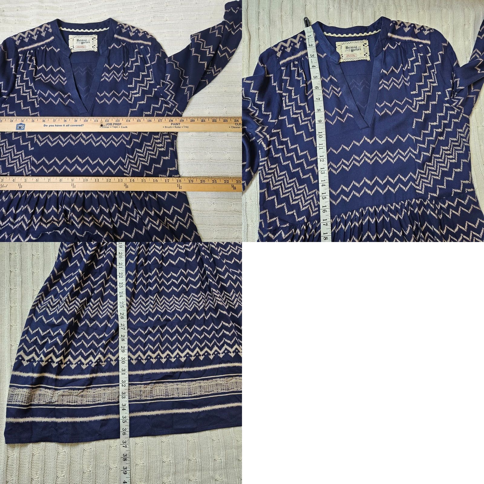 Vintage Holding Horses Women's Navy blue Chevron Printed Long sleeve V-neck Dress S Size S / US 4 / IT 40 - 8 Thumbnail