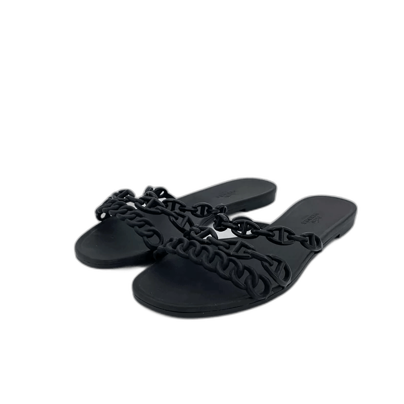 Hermes Hermes Black Chain Flat Casual Sandals-2506 Size US 7 / IT 37 - 1 Thumbnail