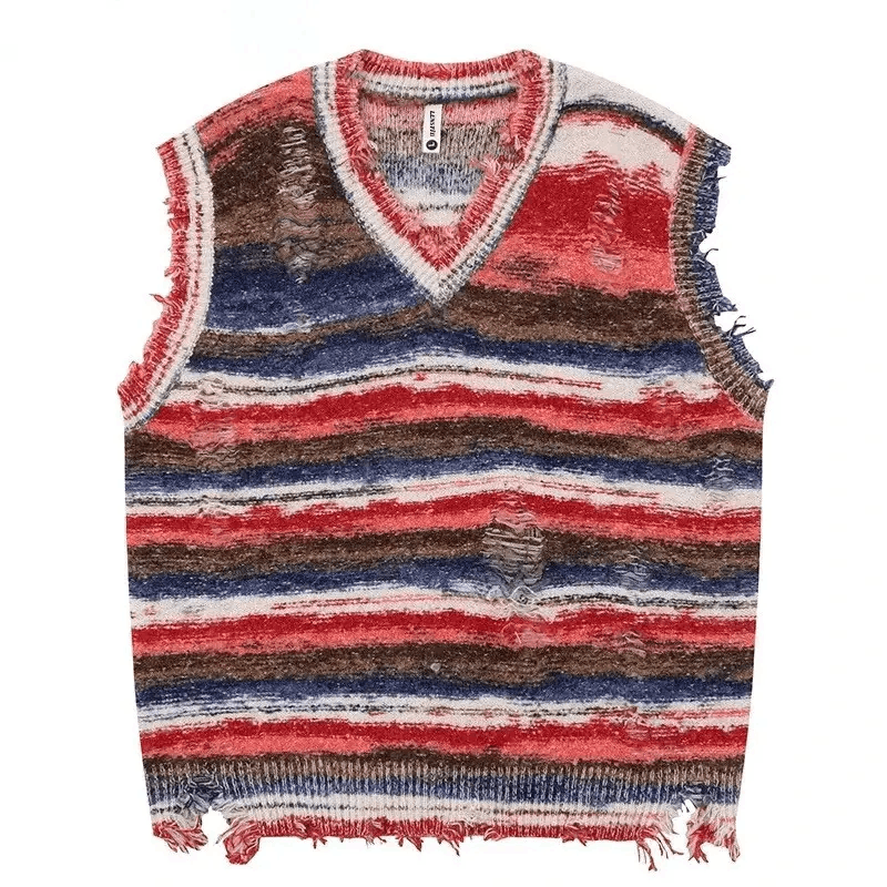 Other × Vintage Sleeveless Knitted Jumper Sweater Ripped Streetwear Pullover Size US XL / EU 56 / 4 - 1 Thumbnail