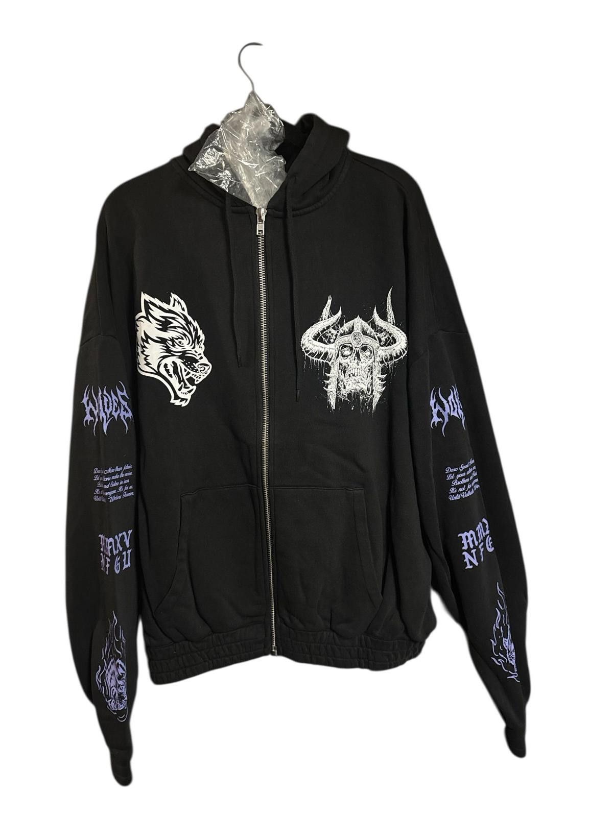 Darc Sport Black Graphic Zip-Up Hoodie with Wolf and Skull Designs Size US L / EU 52-54 / 3 - 1 Preview