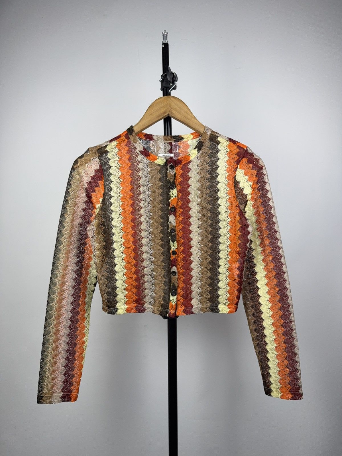 Japanese Brand Retro Avant-Garde Mesh Knit Zigzag Top 70s Missoni Style Size XS / US 0-2 / IT 36-38 - 1 Thumbnail