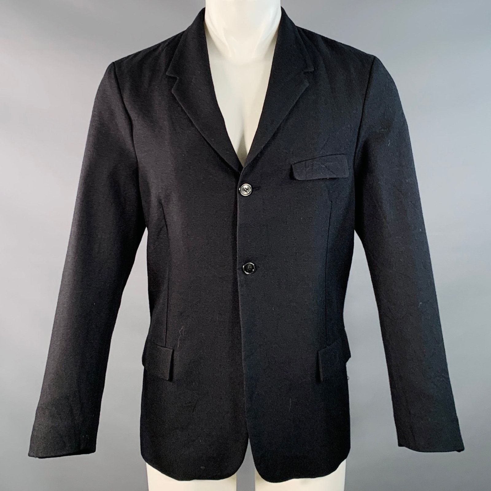 Archivio J.M. Ribot M Black Wool Twill Single Breasted Buttoned Jacket Size US M / EU 48-50 / 2 - 1 Thumbnail
