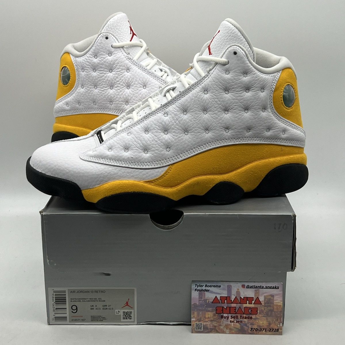 image of Air Jordan 13 Del Sol Shoes in White, Men's (Size 9)