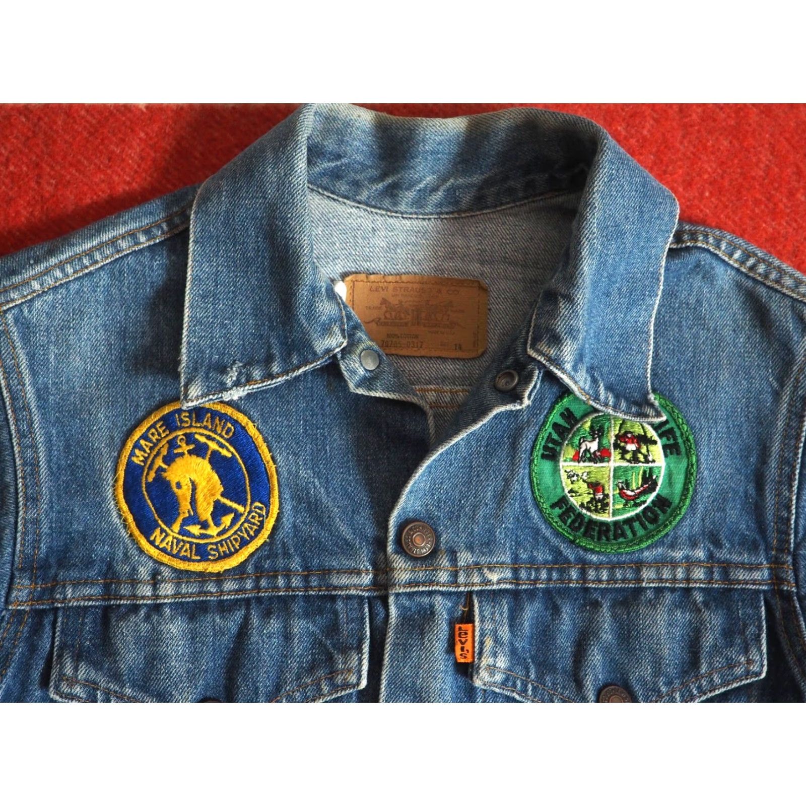 Levi's VTG 70s Levi's Orange Tab Type 3 III Snap Denim Jacket XS Blue Military Look Souvenir Jacket Mens Size XS / US 0-2 / IT 36-38 - 3 Thumbnail
