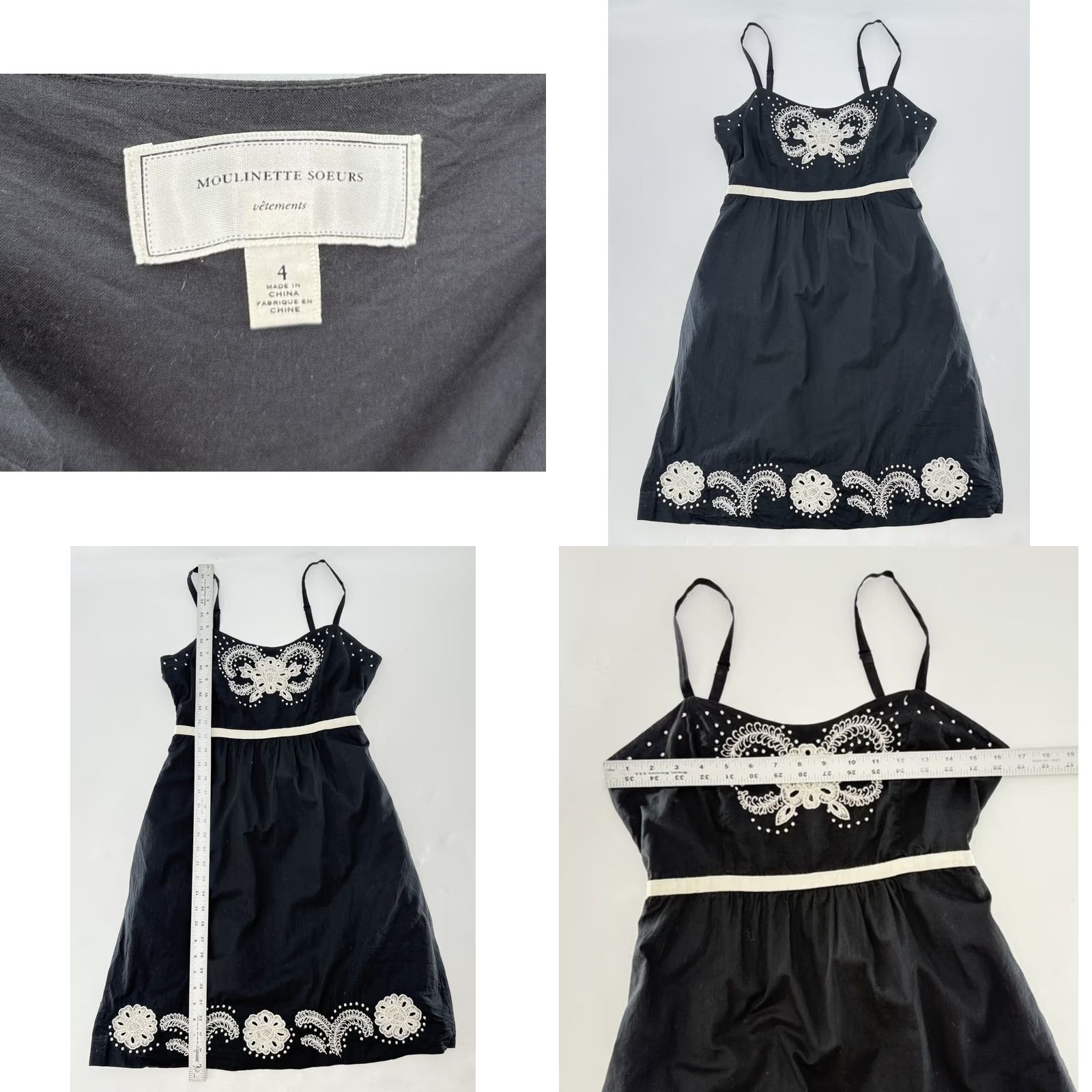 Anthropologie Moulinette Soeurs Anthropologie Dress Womens Sz 4 Black White Embroidered Boho Mini Size S / US 4 / IT 40 - 8 Thumbnail