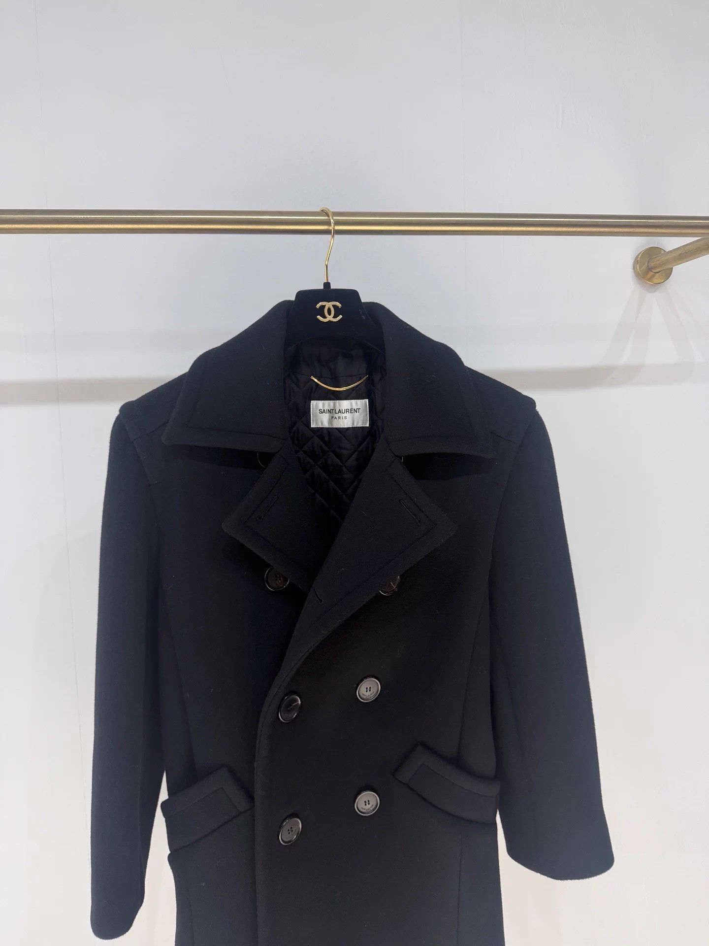 Saint Laurent Paris SLP Classic Double-Breasted Pea Wool Coat FR36 New Size XS / US 0-2 / IT 36-38 - 2 Thumbnail
