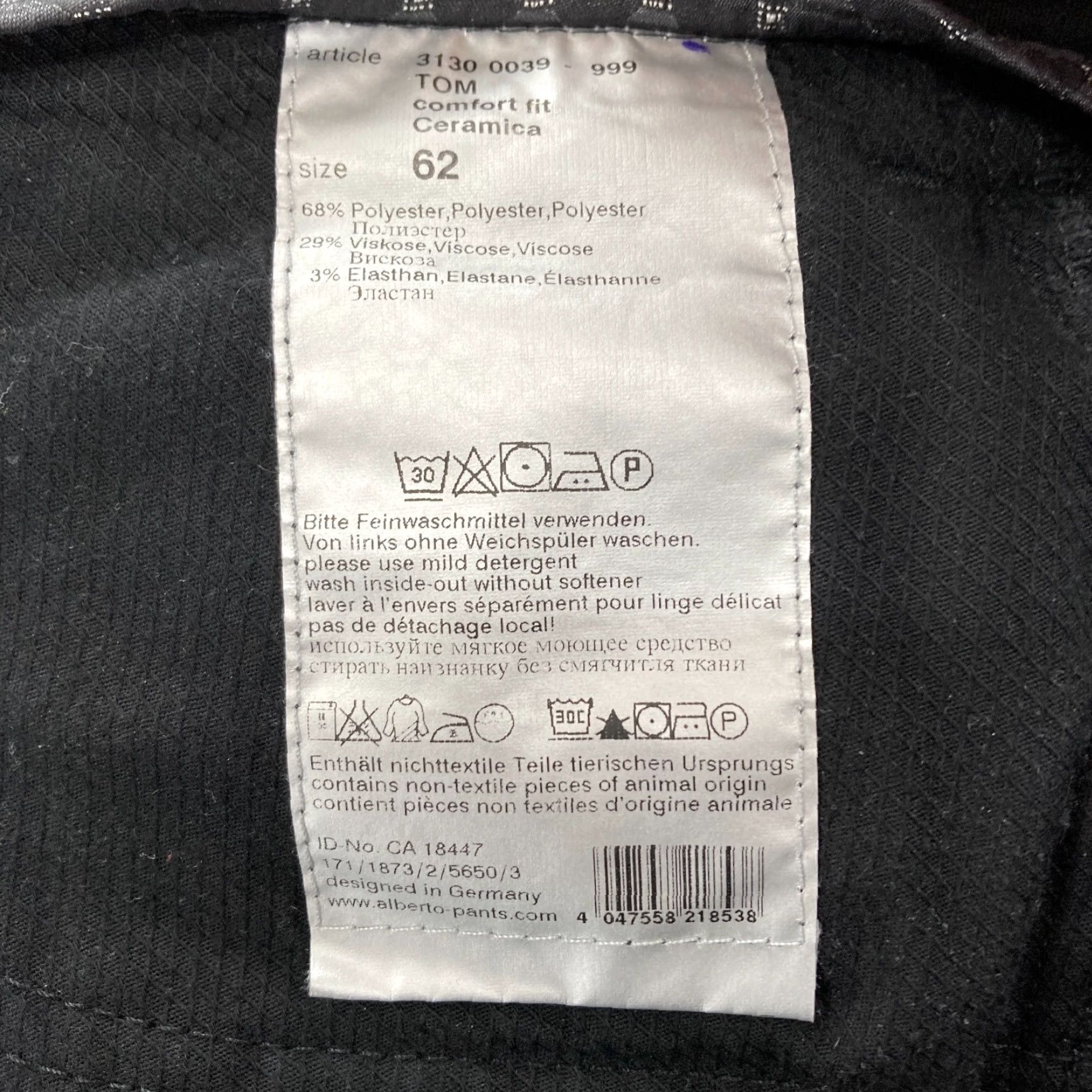 Vintage Alberto Ceramica Tom Pants Mens 62 Black Comfort Fit Stretch Fabric 48x30 Size US 32 / EU 48 - 5 Thumbnail