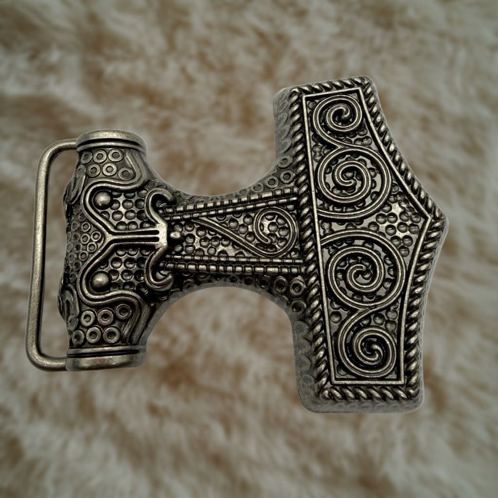 Vintage Unbranded Thor's Hammer Belt Buckle Viking Silver Tone Metal Pattern Mjolnir Men Belt Buckle Casual 90s Viking Scandinavian Mens Size ONE SIZE - 1 Thumbnail