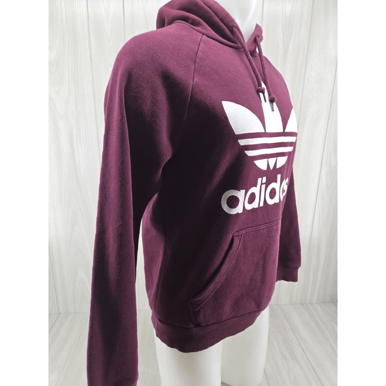 Adidas Adidas Trefoil Spellout Hooded Pullover Jacket Hoodie Sweatshirt Small Mens Burgundy 100% Cotton Athletic Casual Autumn Winter Spring Size US S / EU 44-46 / 1 - 6 Thumbnail