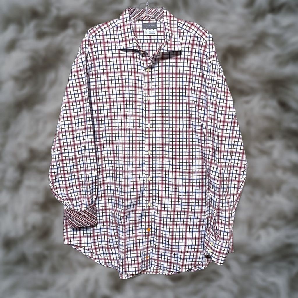 Vintage Thomas Dean Button Shirt Mens XXL Checks Flip Cuff Preppy Classic Office Career Shirt Men XXL Red Check Casual Workwear Travel Size US XXL / EU 58 / 5 - 1 Thumbnail