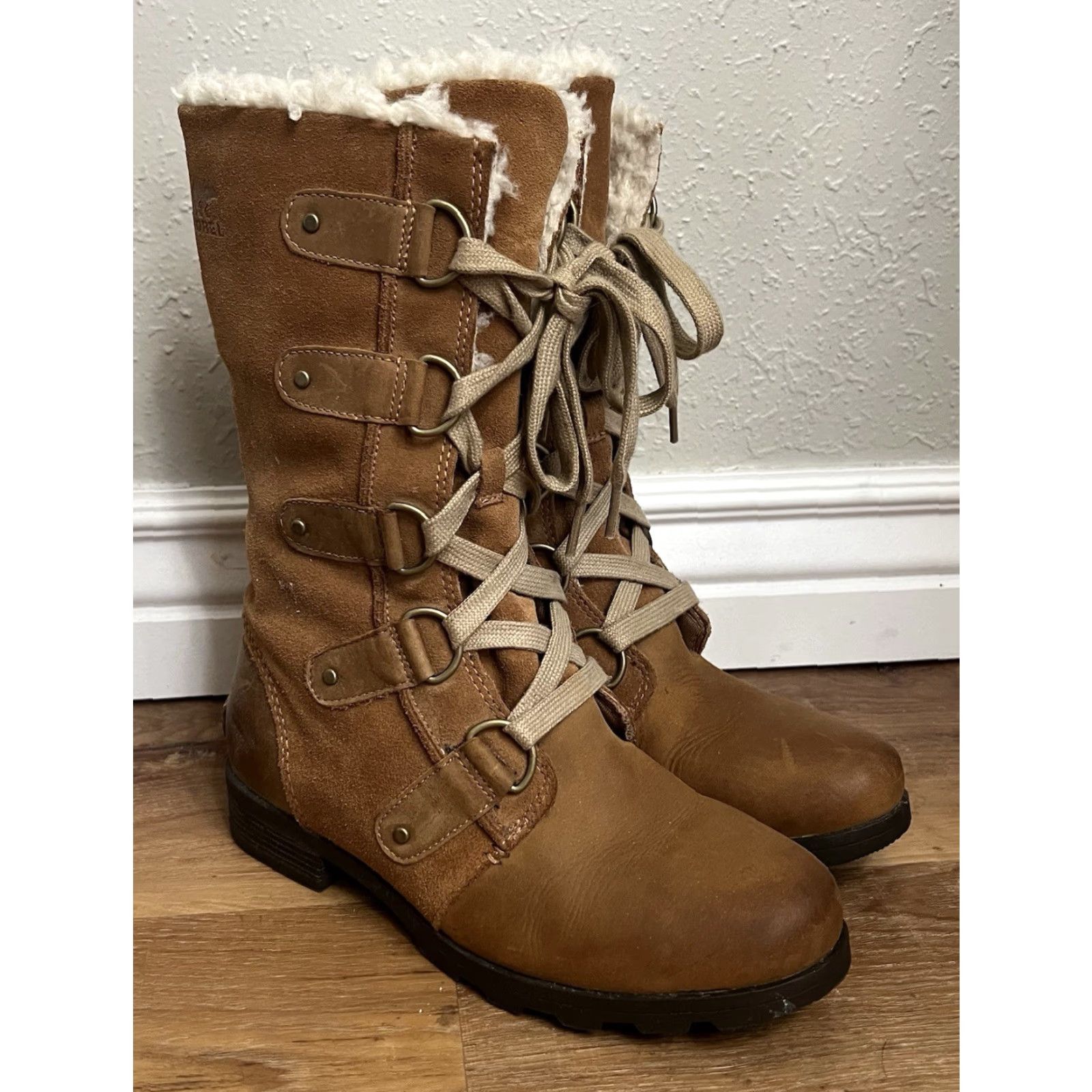 SOREL Sorel Emelie Snow Boot Women's Brown Suede Full Grain Waterproof Lace Up Mid-Calf 12" Tall, US 8, UK 6, EU 39, Faux Fur Lining, Brown, Size 8 Mens? Size US 6 / IT 36 - 2 Thumbnail