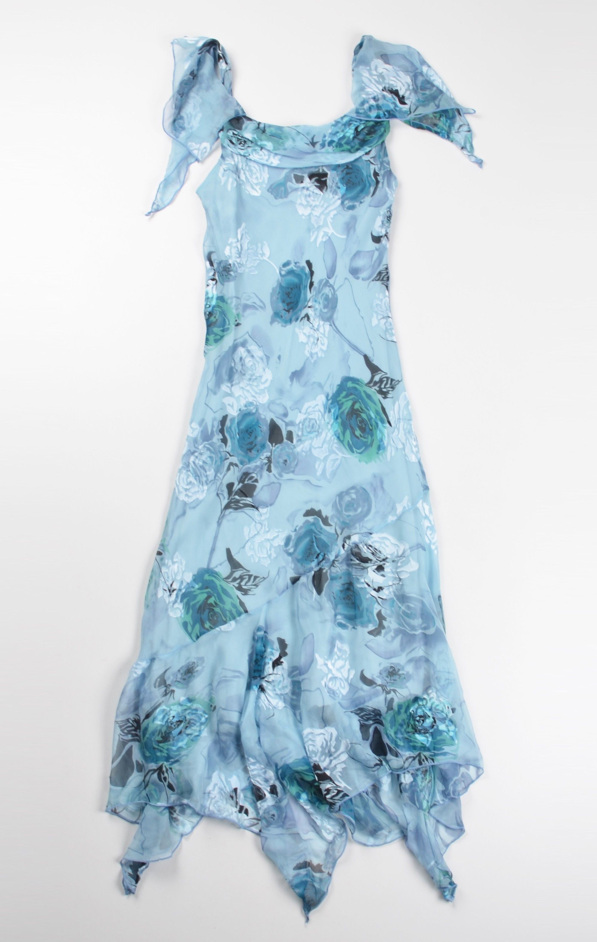 Vintage Vintage Allison Y2K Fairy Mesh Blue Floral Asymmetric Dress Size M / US 6-8 / IT 42-44 - 4 Thumbnail