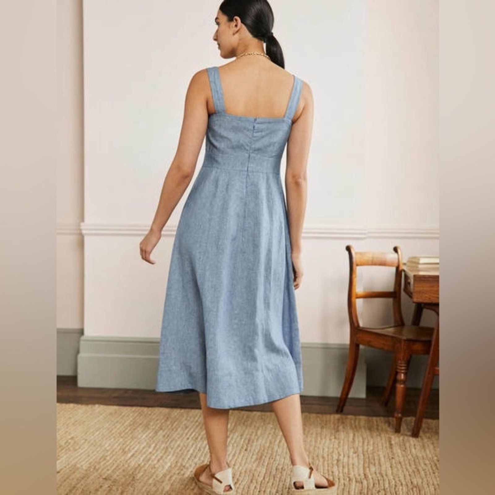 boden virginie linen midi dress Irene Linen Midi Dress - Highland Green