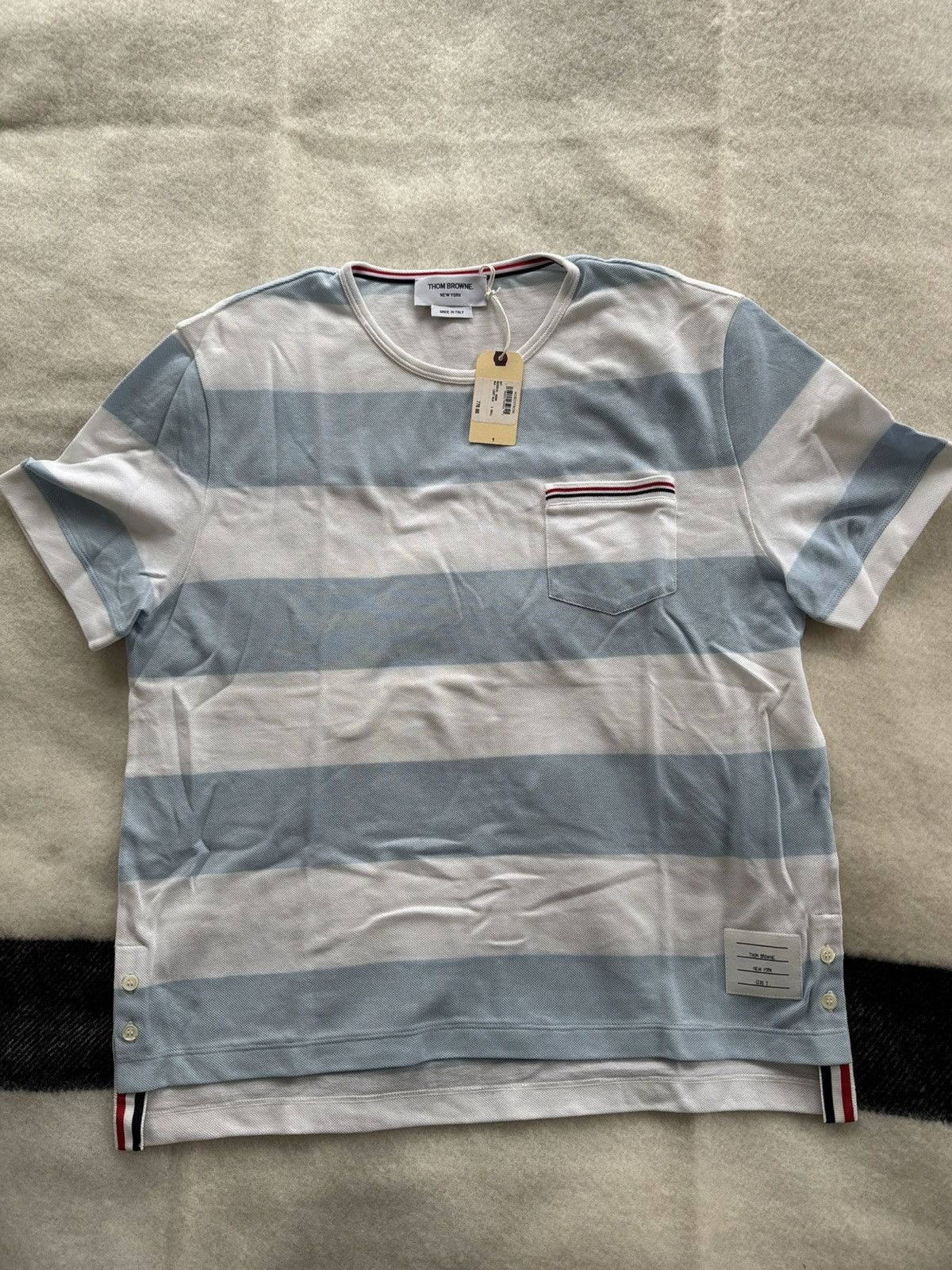 Thom Browne Thom Browne RUGBY STRIPE PIQUE SHORT SLEEVE POCKET TEE Size US S / EU 44-46 / 1 - 1 Thumbnail