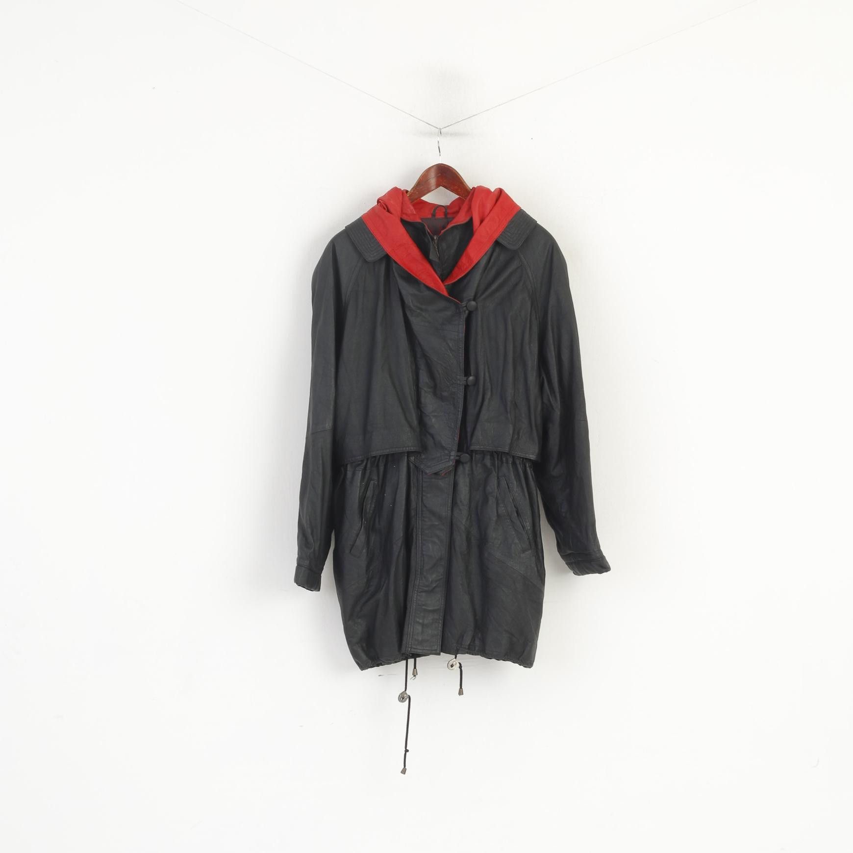 Vintage Vintage Women L Leather Jacket Black Red Hood 3968 Size L / US 10 / IT 46 - 2 Thumbnail