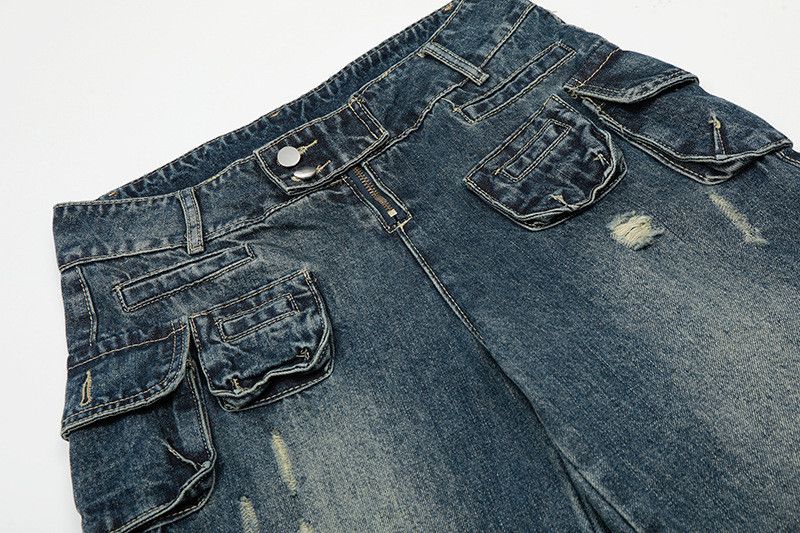 Vintage American Style Washed Distressed and Ripped Cargo Jeans Size US 32 / EU 48 - 3 Thumbnail