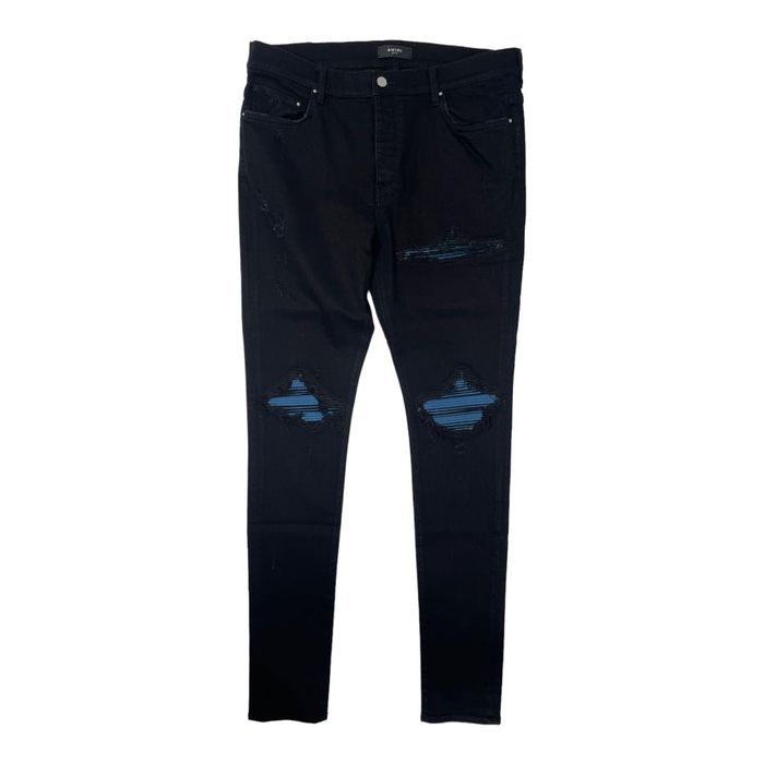 Amiri Amiri MX1 Blue Ultrasuede Patch Jeans Black OD Pre-Owned | Grailed