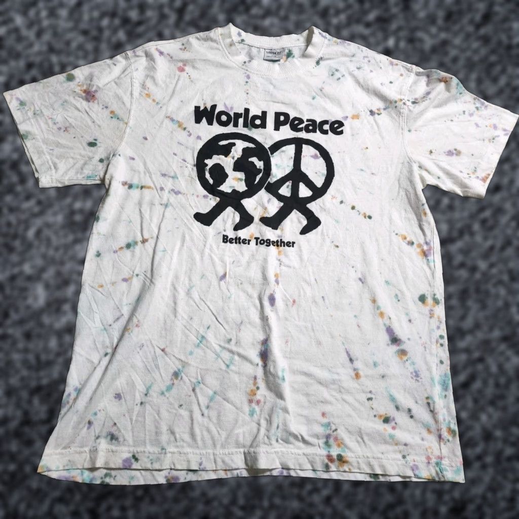 Cotton On COTTON Mens M World Peace Better Together Tie Dye T-Shirt Multicolor Distressed Relaxed Crew Neck Size US M / EU 48-50 / 2 - 1 Thumbnail