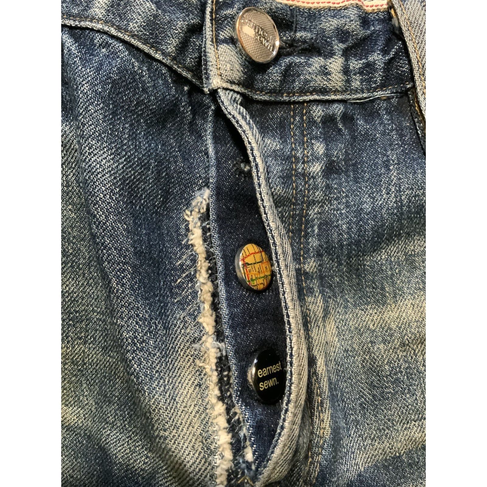 Denime Earnest Sewn Redline Selvedge Distressed Cutoff Button Fly Denim Jean Shorts 32 Men Size US 32 / EU 48 - 6 Thumbnail