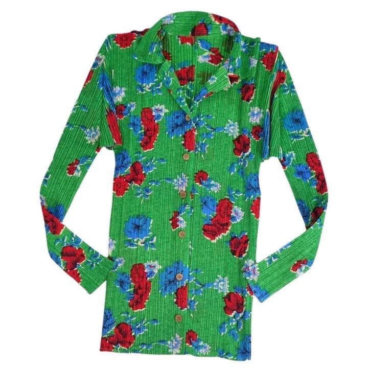 Issey Miyake Issey Miyake size:3 Green floral pleated cardigan Size XS / US 0-2 / IT 36-38 - 1 Thumbnail