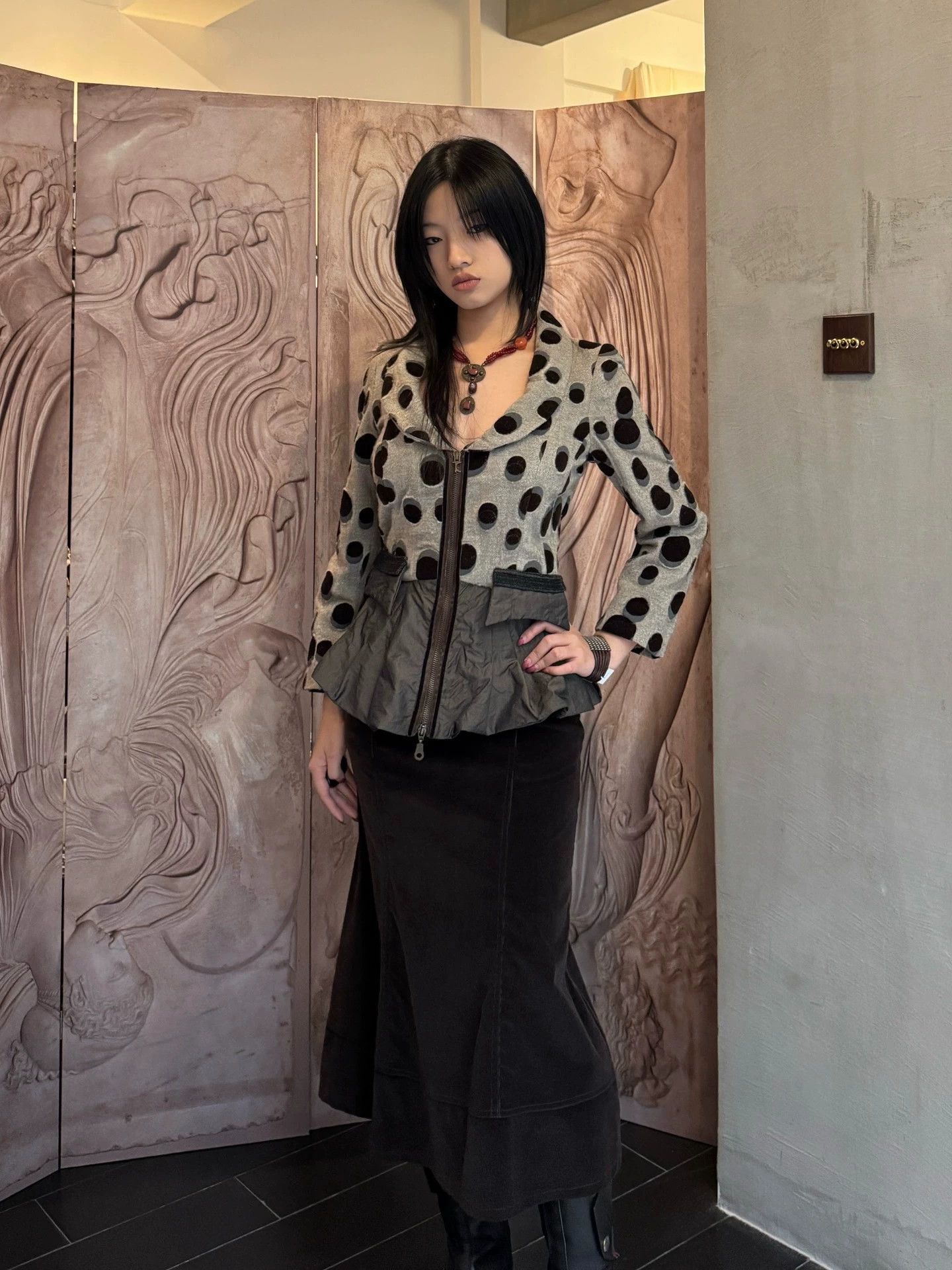 Other Italian Round Neck Polka Dot Waist Paneled Jacket Size M / US 6-8 / IT 42-44 - 2 Thumbnail