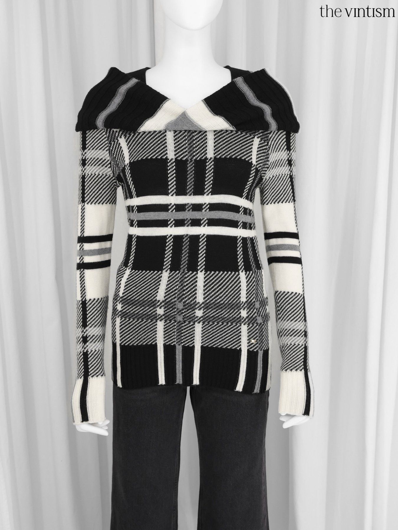 Escada Escada Cream Black Grey Check Pure Virgin Wool Sweater XS/S Size XS / US 0-2 / IT 36-38 - 8 Thumbnail