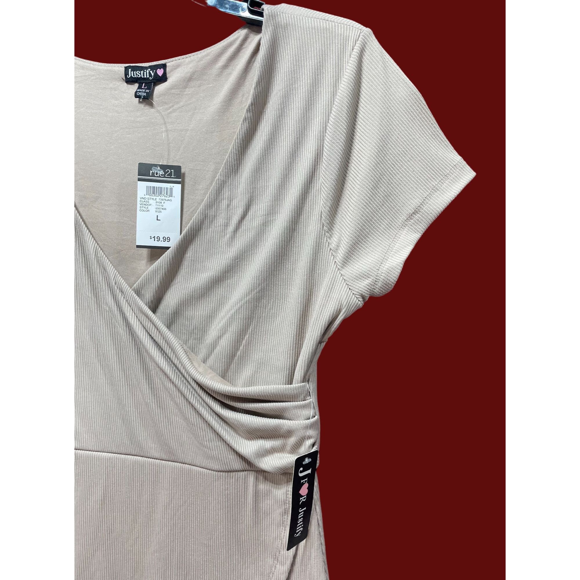 Other Justify - Women's V-Neck Lined Casual Dress - Beige - Large Size L / US 10 / IT 46 - 15 Thumbnail