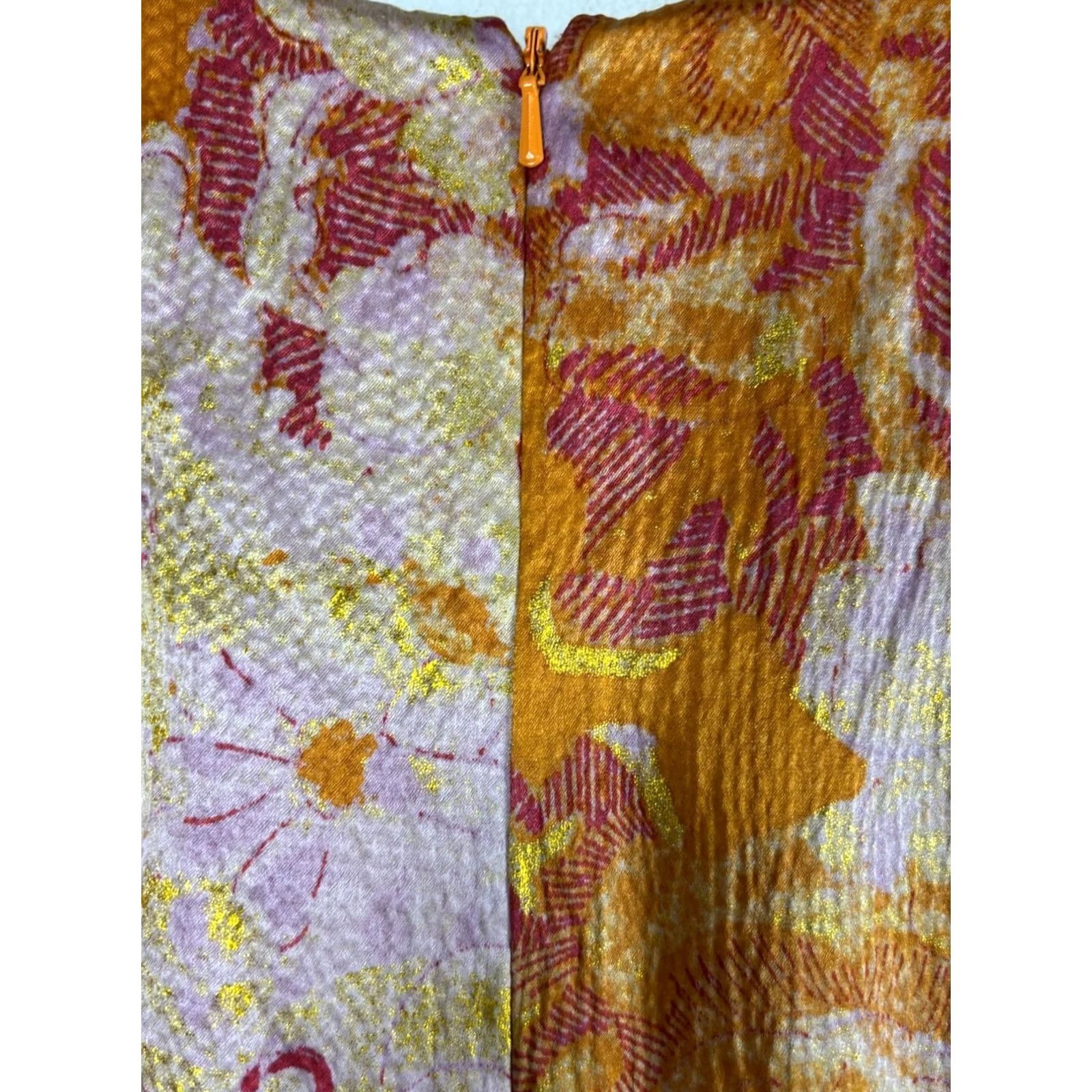 Badgley Mischka Badgley Mischka Floral Metallic Sleeveless Drape Silk Sheath Dress Size 4 Orange Size S / US 4 / IT 40 - 4 Thumbnail