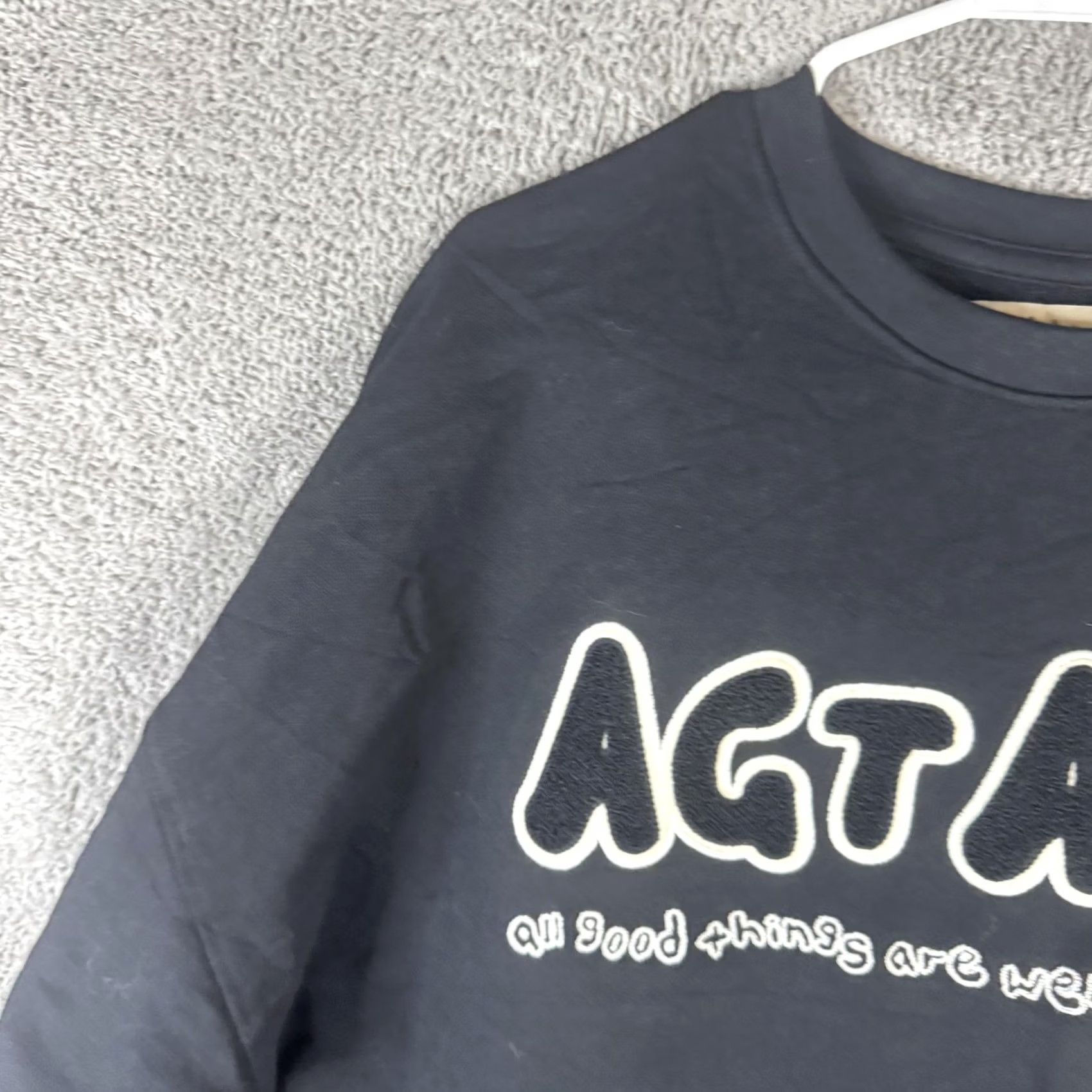 Vintage AGTAWH Sweatshirt Mens Medium Black Fleece Crewneck Pullover Chenille Logo Graphic Print Embroidered Accent Size US M / EU 48-50 / 2 - 5 Thumbnail