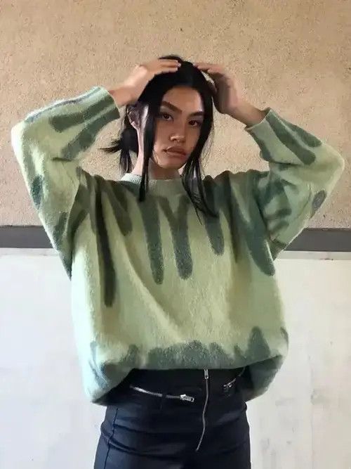 Japanese Brand Aproms Elegant Green Striped Print Pullovers Size ONE SIZE - 1 Thumbnail