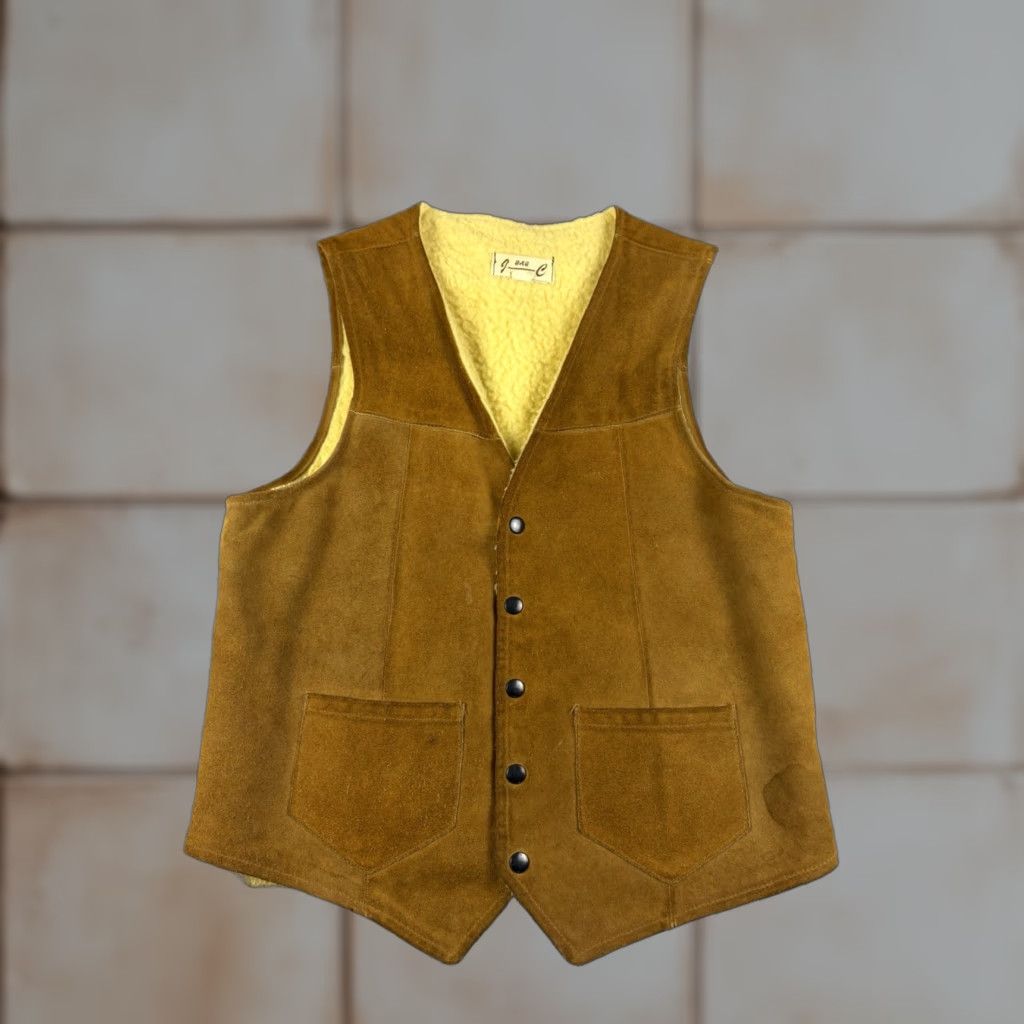 Vintage VINTAGE Bar C Vest Men Size 42 Leather Western Lined Sherpa Brown Snap Bar C 60s Mens Western Riding Coat Size US XS / EU 42 / 0 - 1 Thumbnail