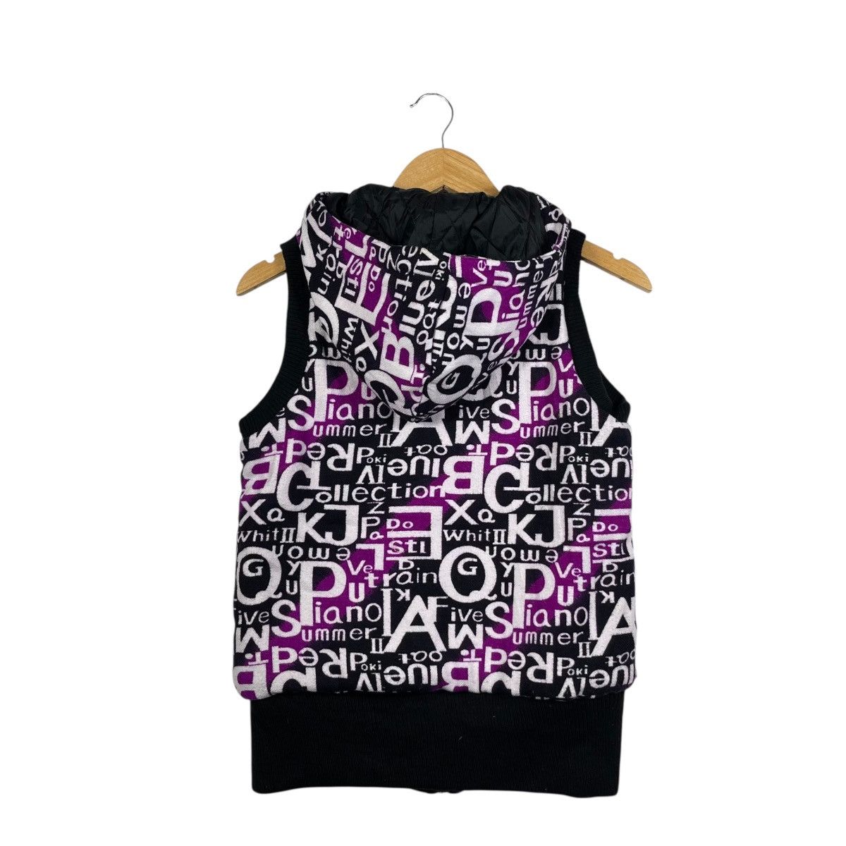 Vintage Rote Rose All Over Graphic Hooded Puffer Vest Purple Black Size M / US 6-8 / IT 42-44 - 4 Thumbnail