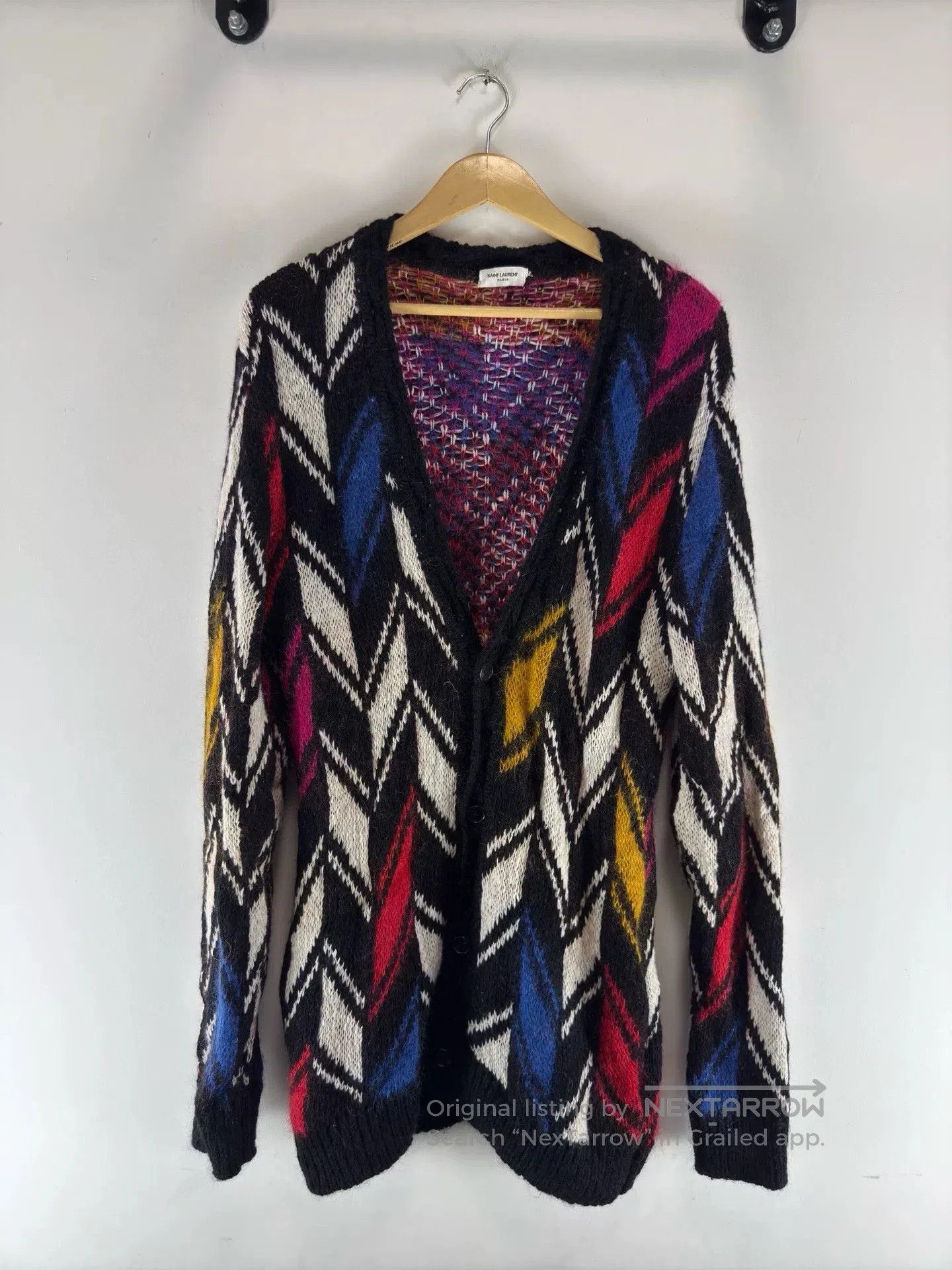 Saint Laurent Paris Saint Laurent Chevron Pattern Knit Cardigan. Size L / US 10 / IT 46 - 1 Thumbnail