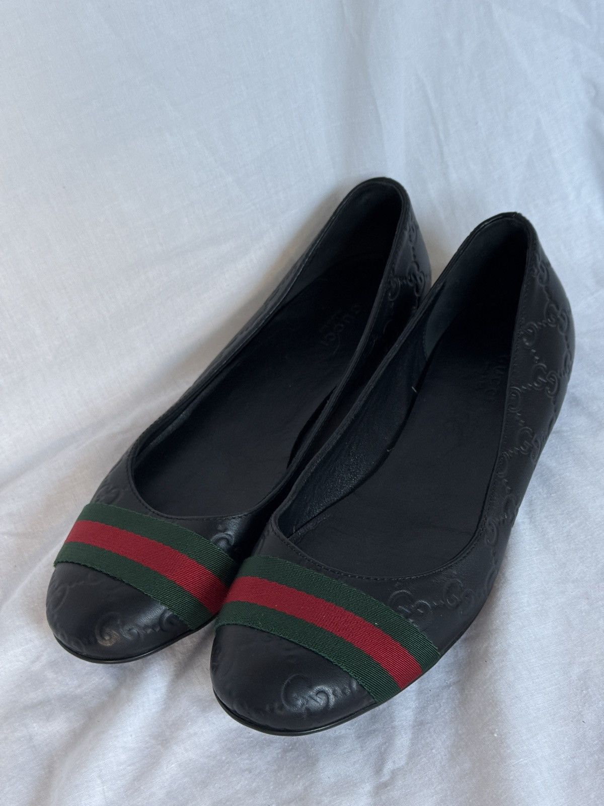 Gucci Gucci Black Leather Monogram Web Ballet Flats Size US 8 / IT 38 - 2 Thumbnail