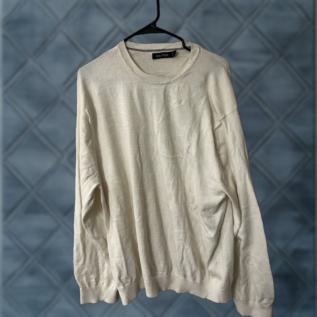 Nautica Nautica Men's Sweater 2XL White Long Sleeve Crew Neck Cotton Pullover Logo Classic Size US XXL / EU 58 / 5 - 1 Thumbnail
