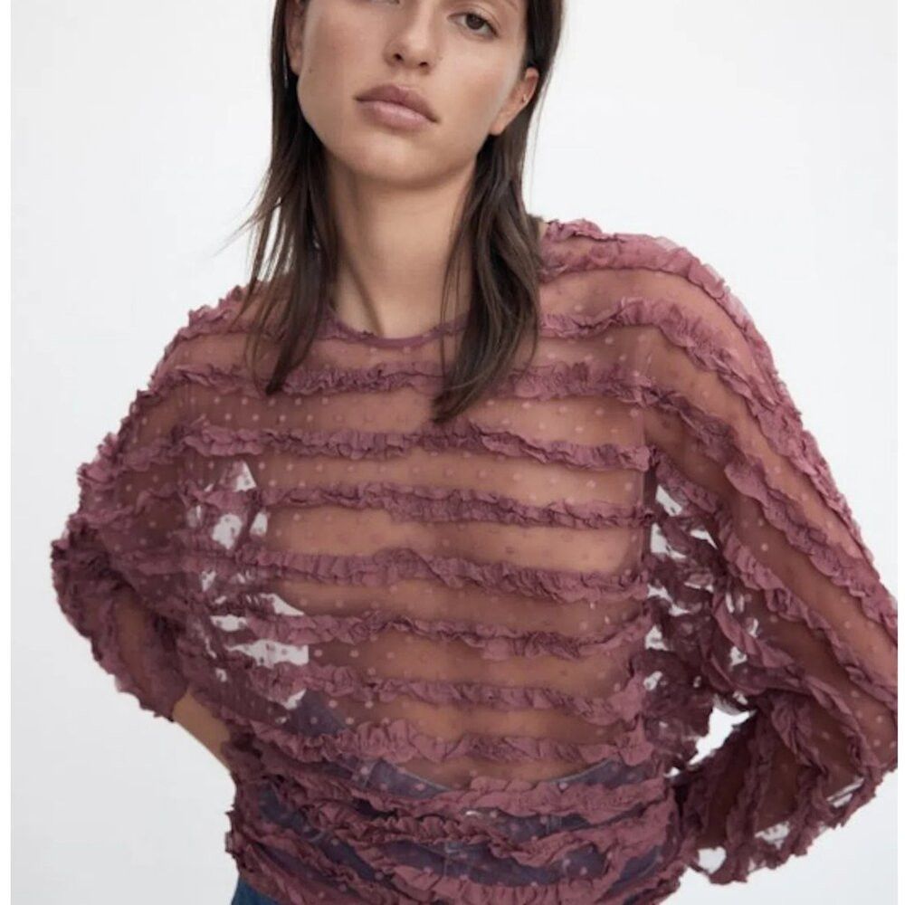 Zara NWT New Zara Frill Ruffled Tulle Blouse Size S Size S / US 4 / IT 40 - 1 Thumbnail