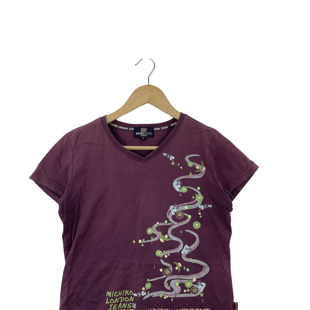 Michiko Koshino Michiko London Jeans Women’s Graphic V-Neck T-Shirt Size M / US 6-8 / IT 42-44 - 2 Thumbnail