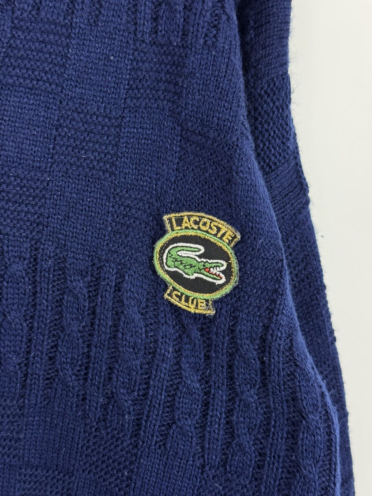 Lacoste 1990’s Vintage Lacoste Club V-Neck Cable Knit Sweater Size US L / EU 52-54 / 3 - 5 Thumbnail