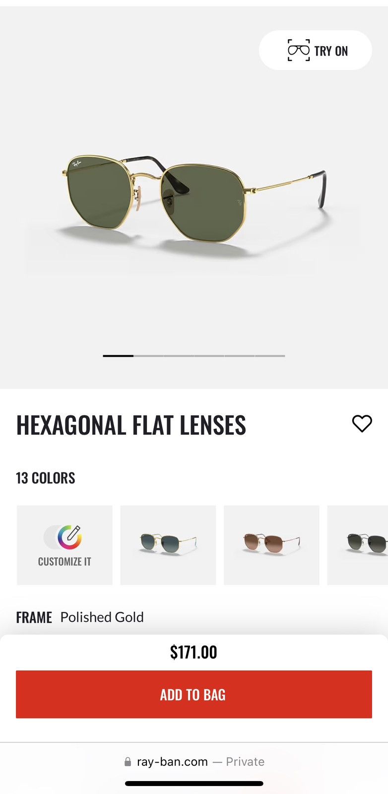 image of Rayban Hexagonal Flat Lenses in Gold, Men's